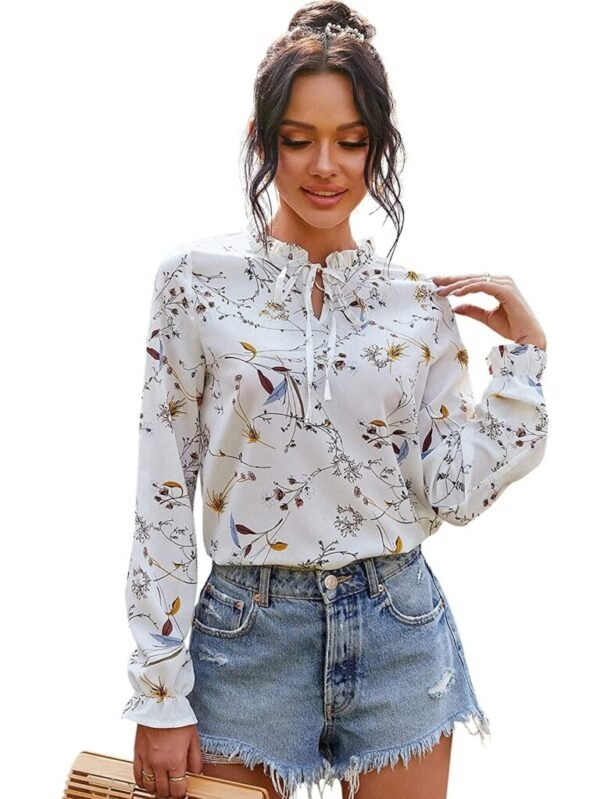 Nilachakra Fashion Women's White Floral Printed Long-Sleeve Top - XL