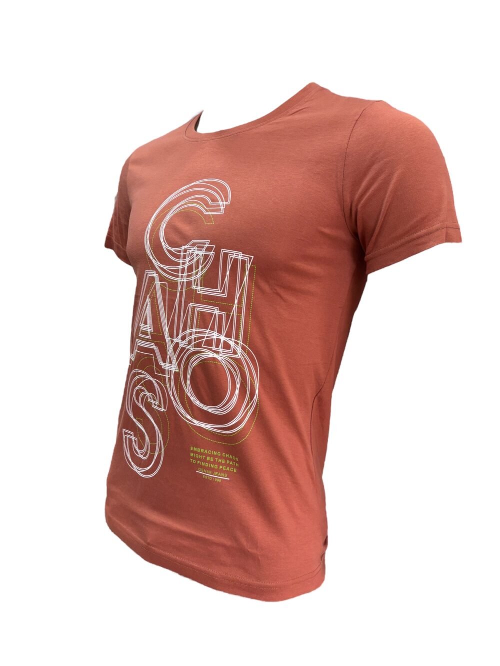 Chaos Graphic Men's Rust Round Neck T-Shirt - Image 3