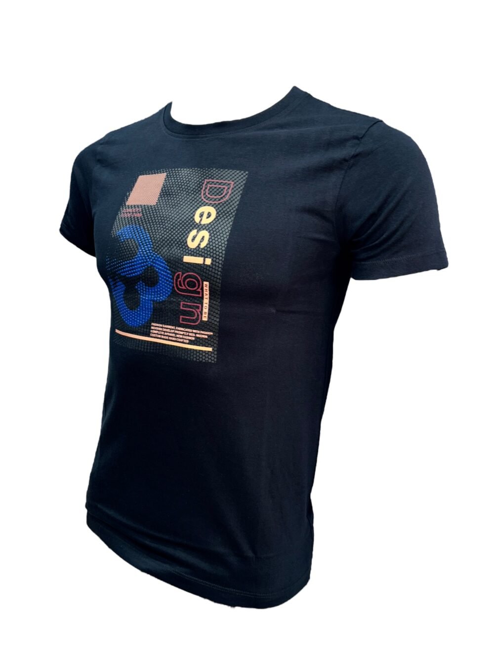 Design Grid Men's Black Round Neck Graphic T-Shirt