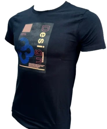 Design Grid Men's Black Round Neck Graphic T-Shirt