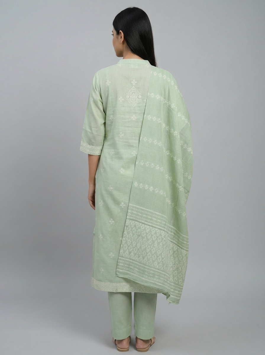 Pastel Green Printed Kurti Set with Matching Dupatta - Image 4