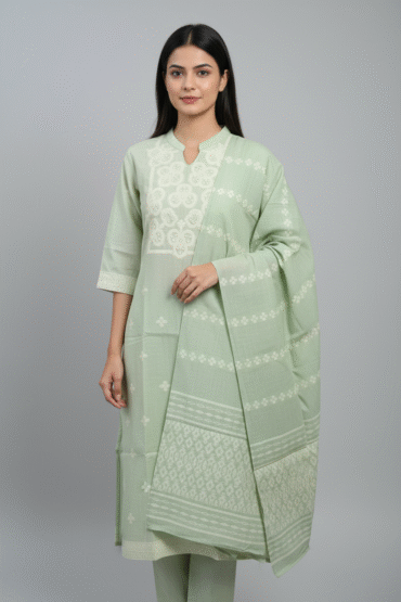 Pastel Green Printed Kurti Set with Matching Dupatta