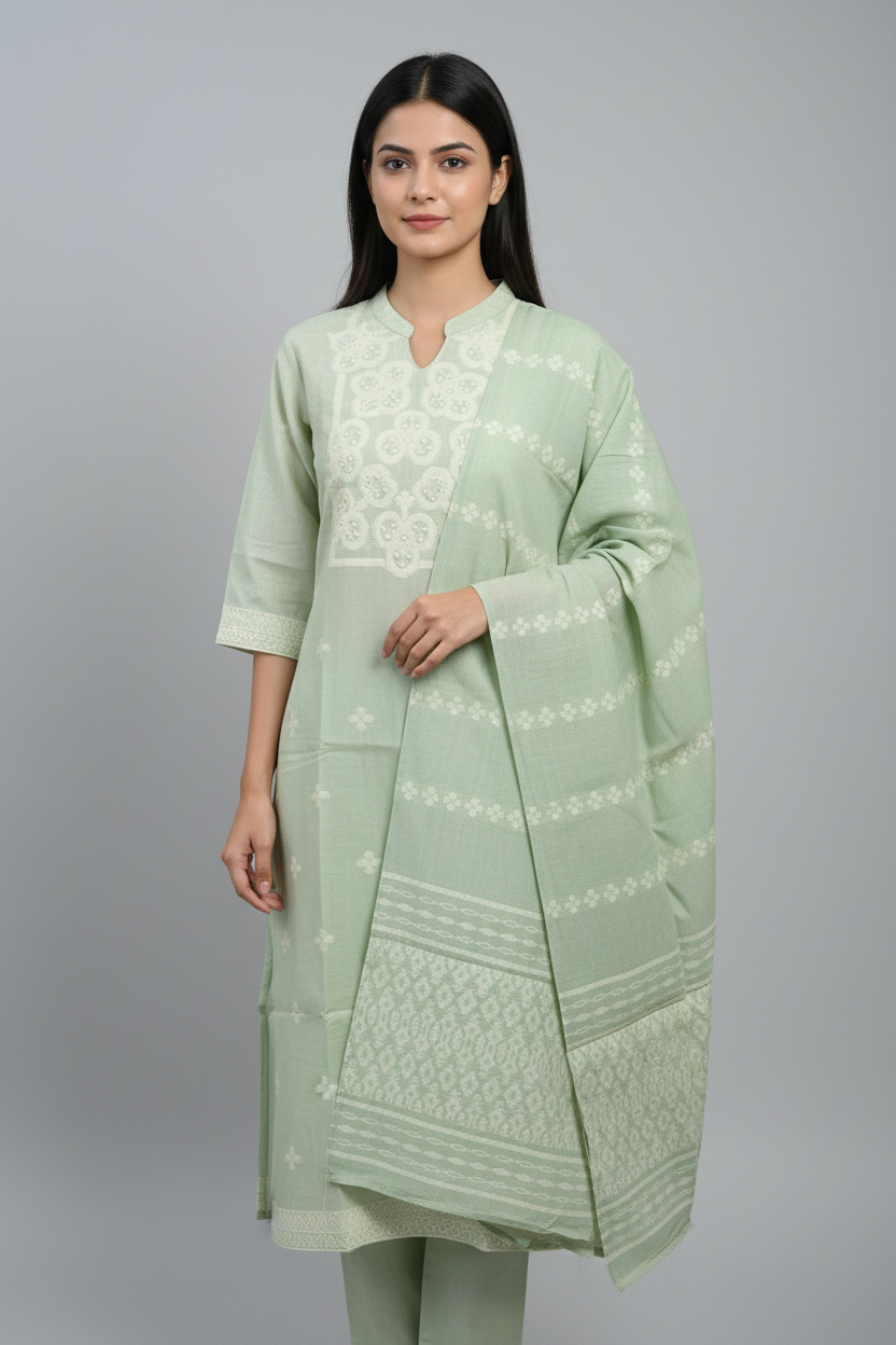Pastel Green Printed Kurti Set with Matching Dupatta
