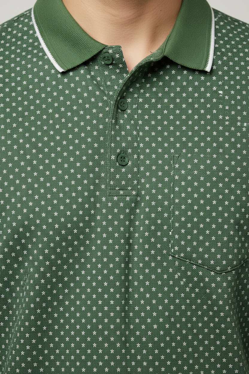 Amendus Men’s Premium Micro Printed Polo T-Shirt with Contrast Collar - Image 2