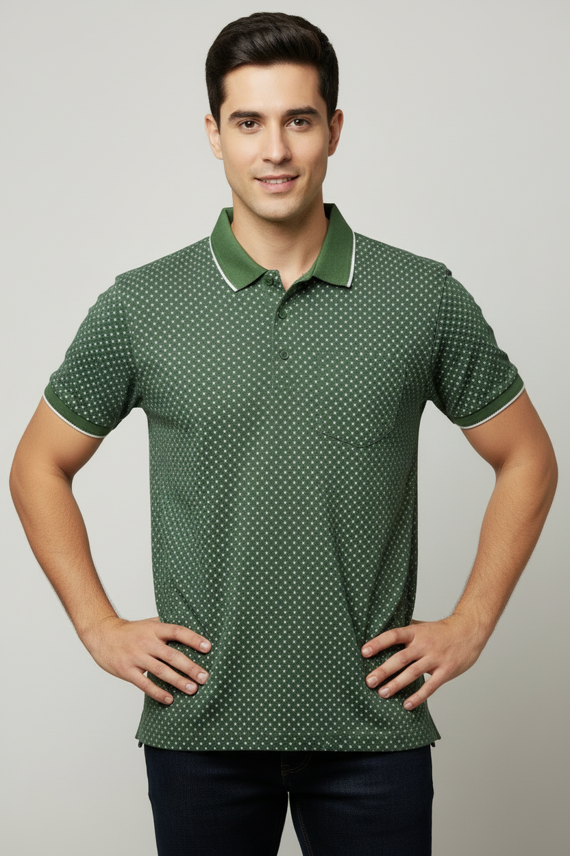 Amendus Men’s Premium Micro Printed Polo T-Shirt with Contrast Collar - Image 3
