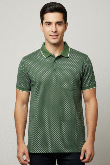 Amendus Men’s Premium Micro Printed Polo T-Shirt with Contrast Collar