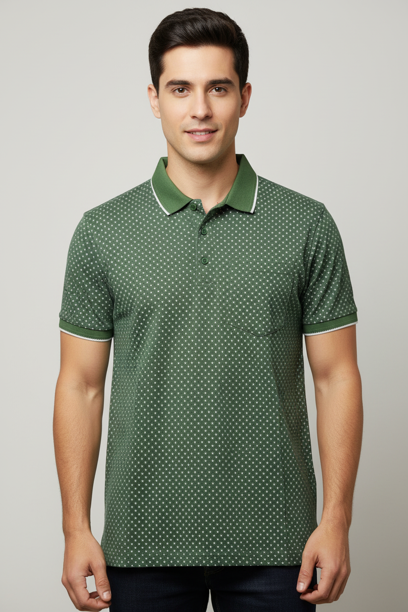 Amendus Men’s Premium Micro Printed Polo T-Shirt with Contrast Collar