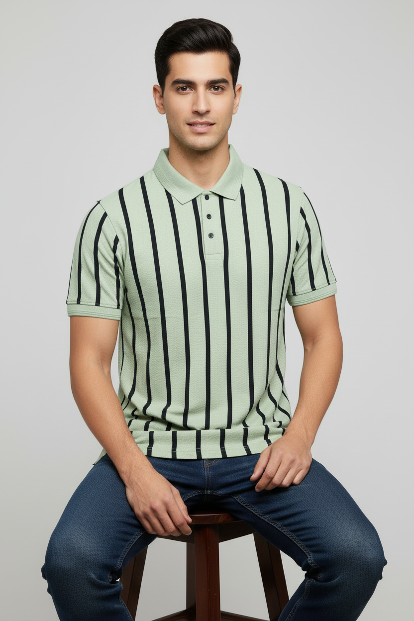 TANGUY Men’s Striped Polo T-Shirt