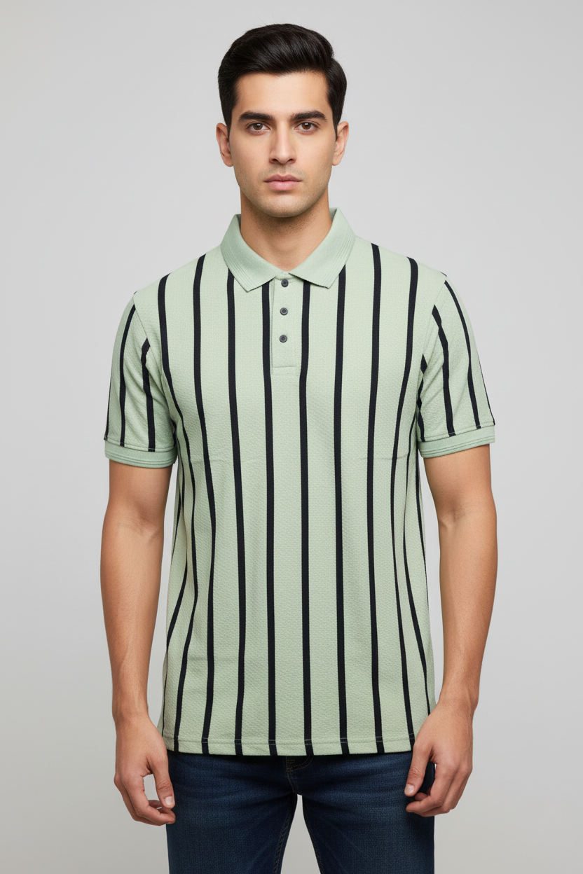 TANGUY Men’s Striped Polo T-Shirt - Image 2
