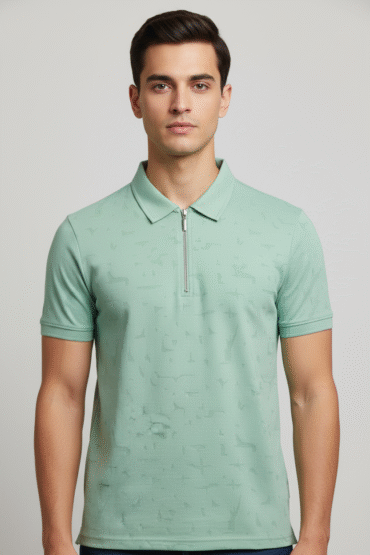 ANGUY Men’s Zipper Neck Polo T-Shirt