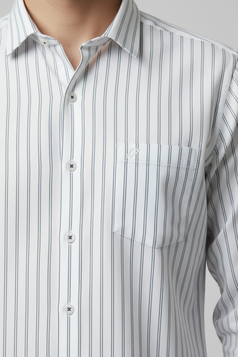 Seven Dots Men’s White Striped Shirt - Image 3