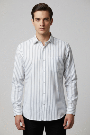 Seven Dots Men’s White Striped Shirt