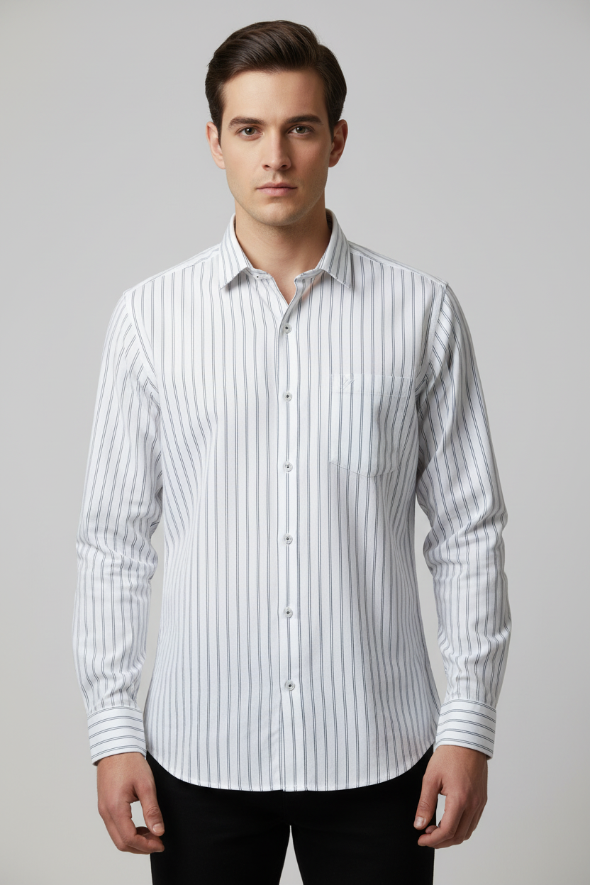 Seven Dots Men’s White Striped Shirt