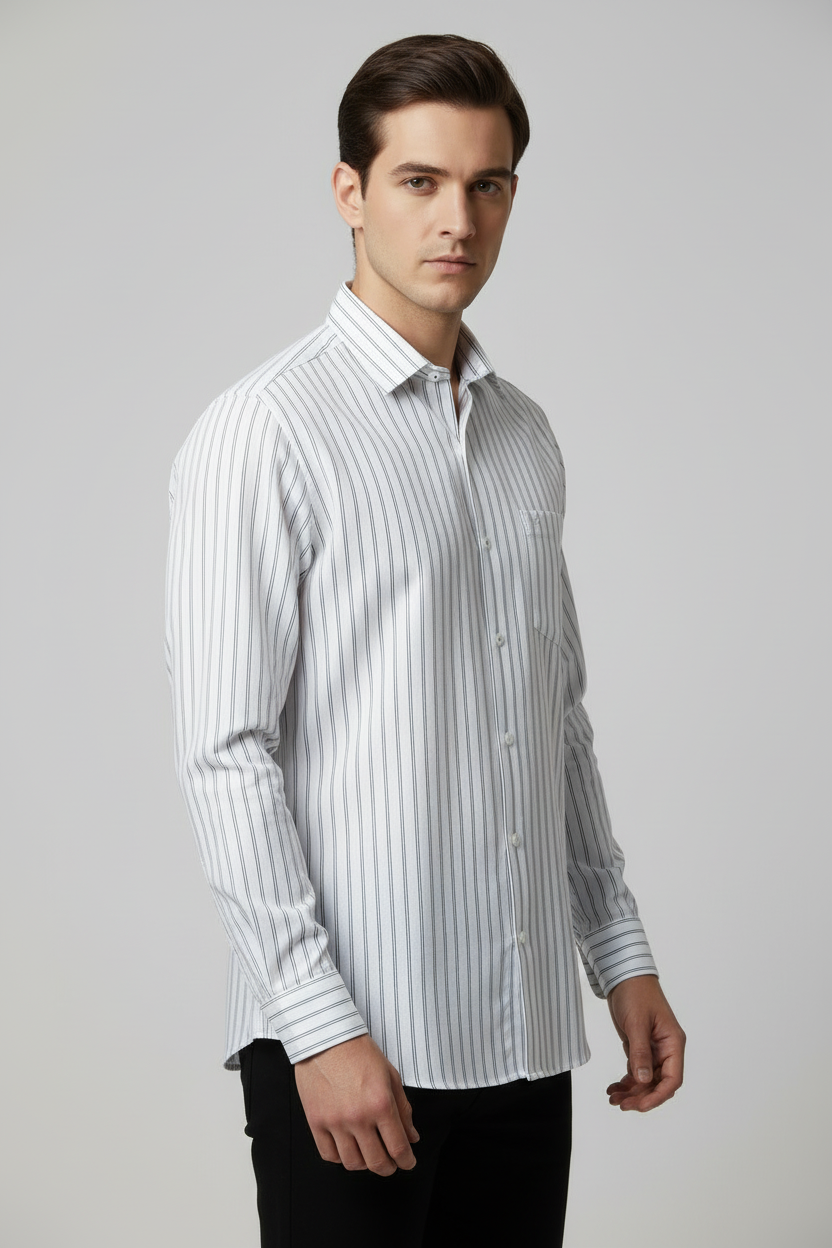Seven Dots Men’s White Striped Shirt - Image 2