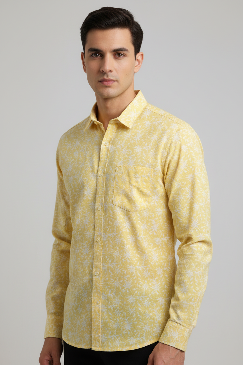 Seven Dot Men’s Yellow Printed Shirt - Image 2