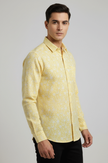 Seven Dot Men’s Yellow Printed Shirt