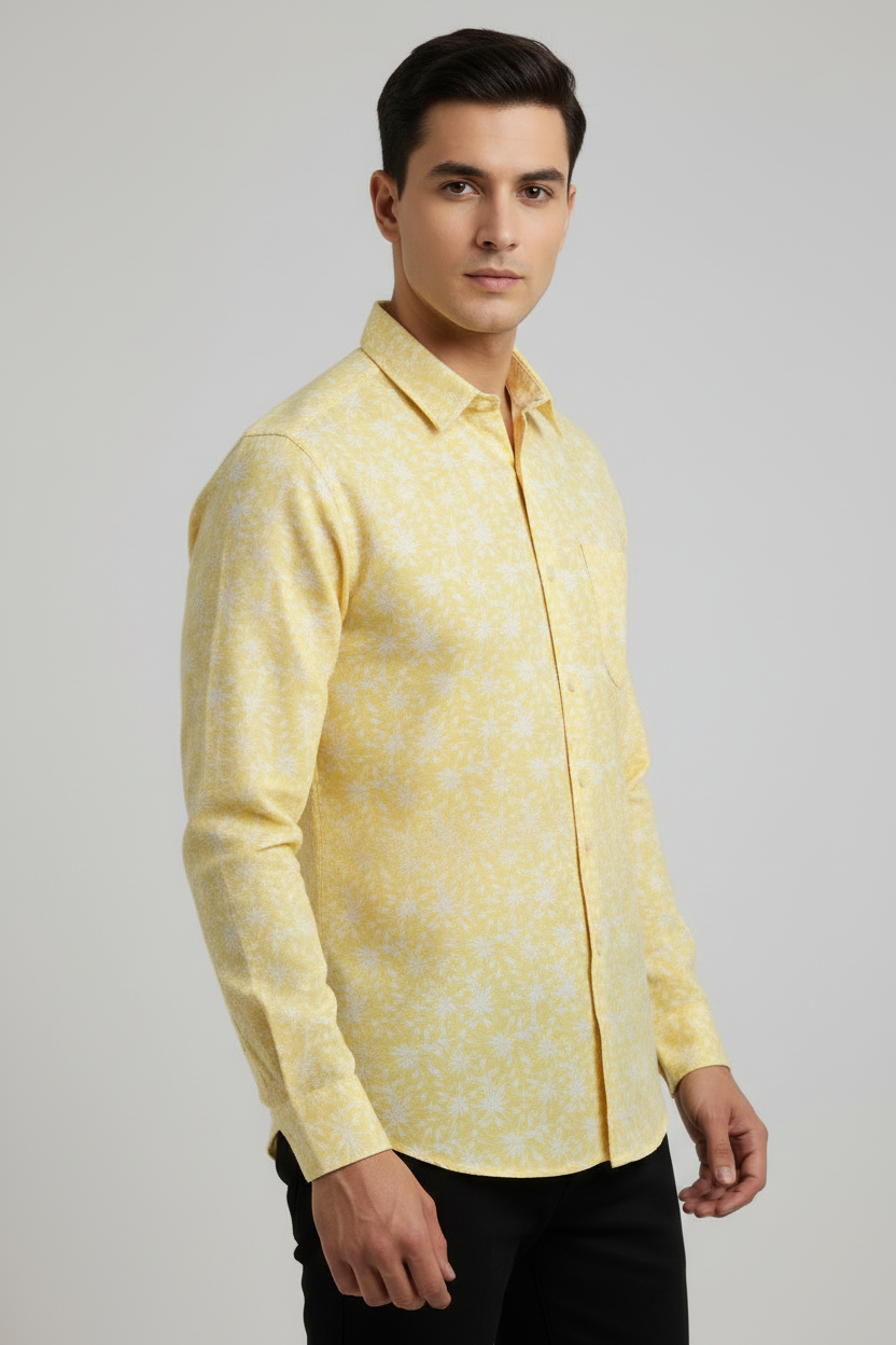 Seven Dot Men’s Yellow Printed Shirt