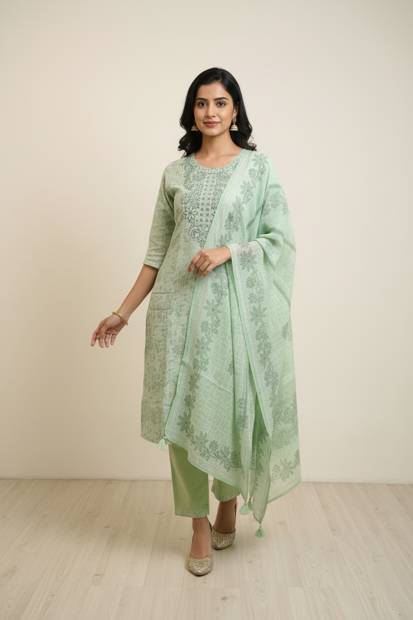 Embroidered Kurti Set with Dupatta - Image 2