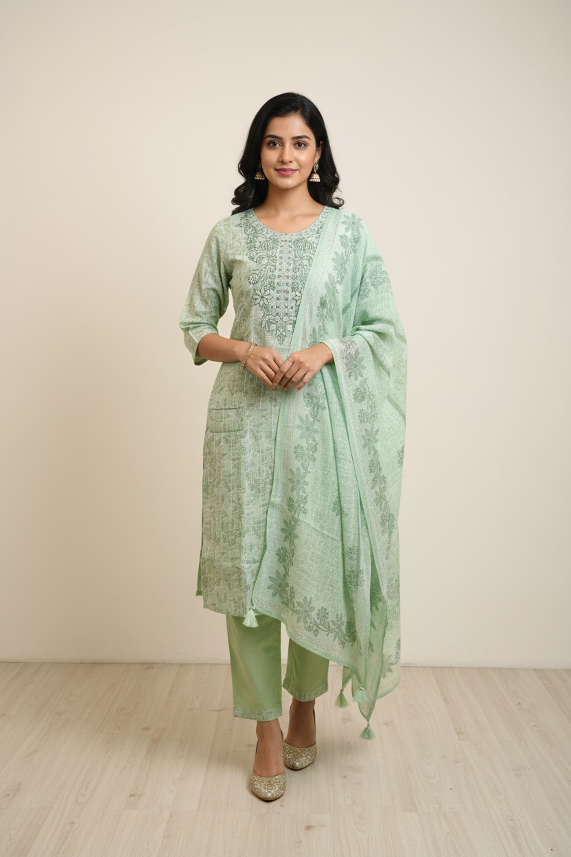Embroidered Kurti Set with Dupatta