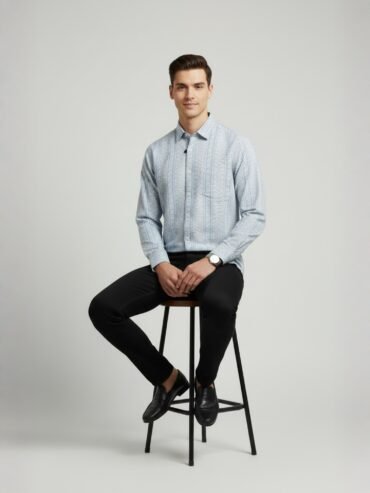 Citrus White Shirt with Light Blue Pattern | Slim Fit Premium Men’s Shirt