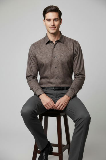 Citrus Brown Textured Slim Fit Shirt for Men | Premium Casual & Formal Shirt