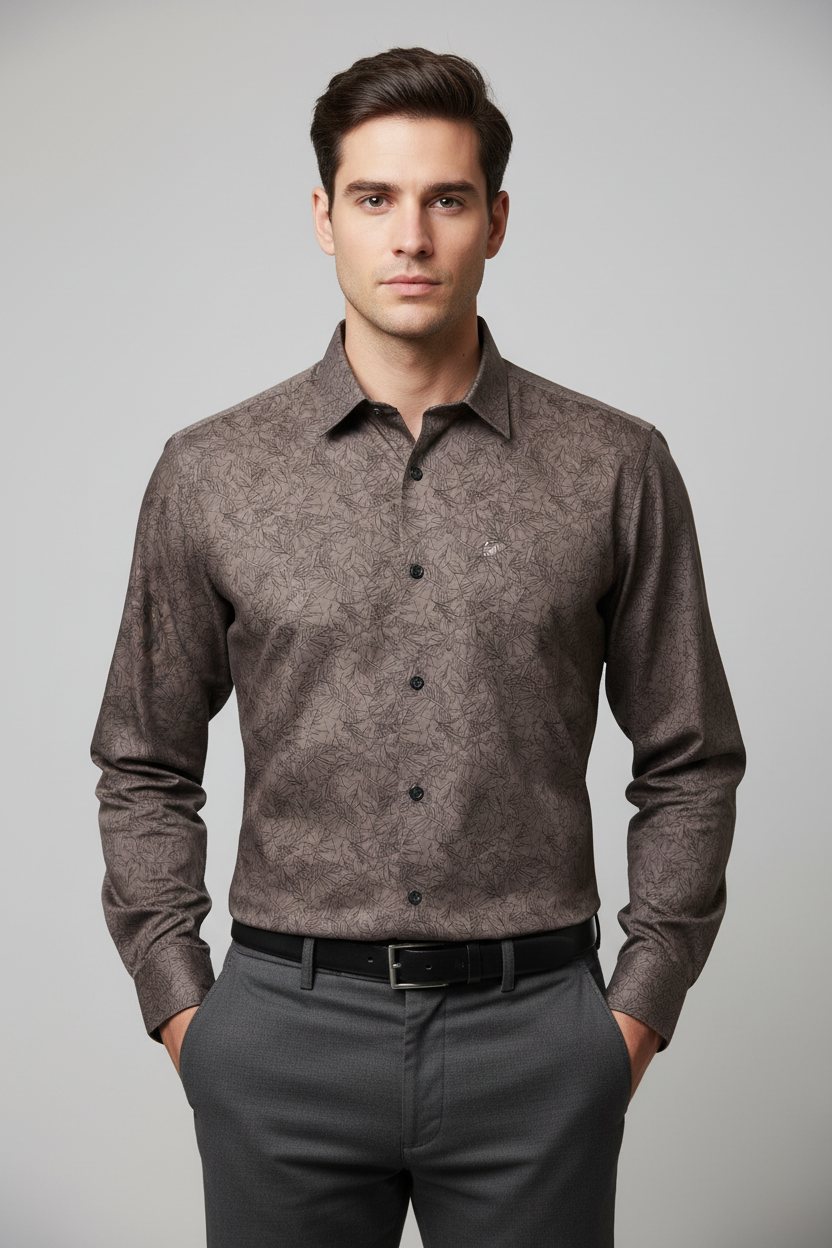Citrus Brown Textured Slim Fit Shirt for Men | Premium Casual & Formal Shirt - Image 3