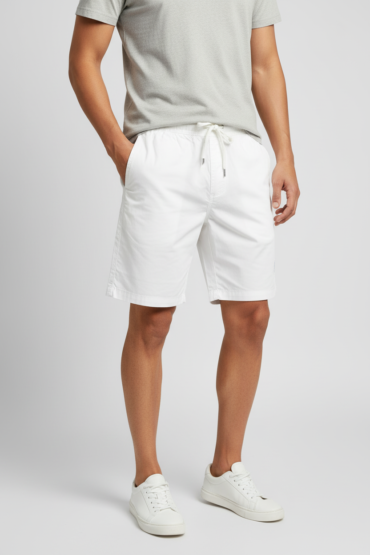 Bornfree White Bermuda Shorts for Men | Elastic Waist Casual Summer Shorts