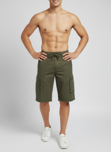 Bornfree Men’s Olive Green 3/4 Quarter Cargo Shorts | Heavy-Duty Multi-Pocket Tactical Shorts